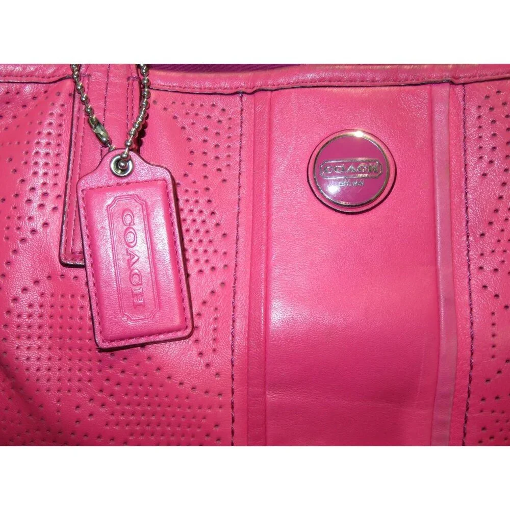 Coach Pink Sis Signature C Perforated Leather F21938 Double Handle Carryall Tote